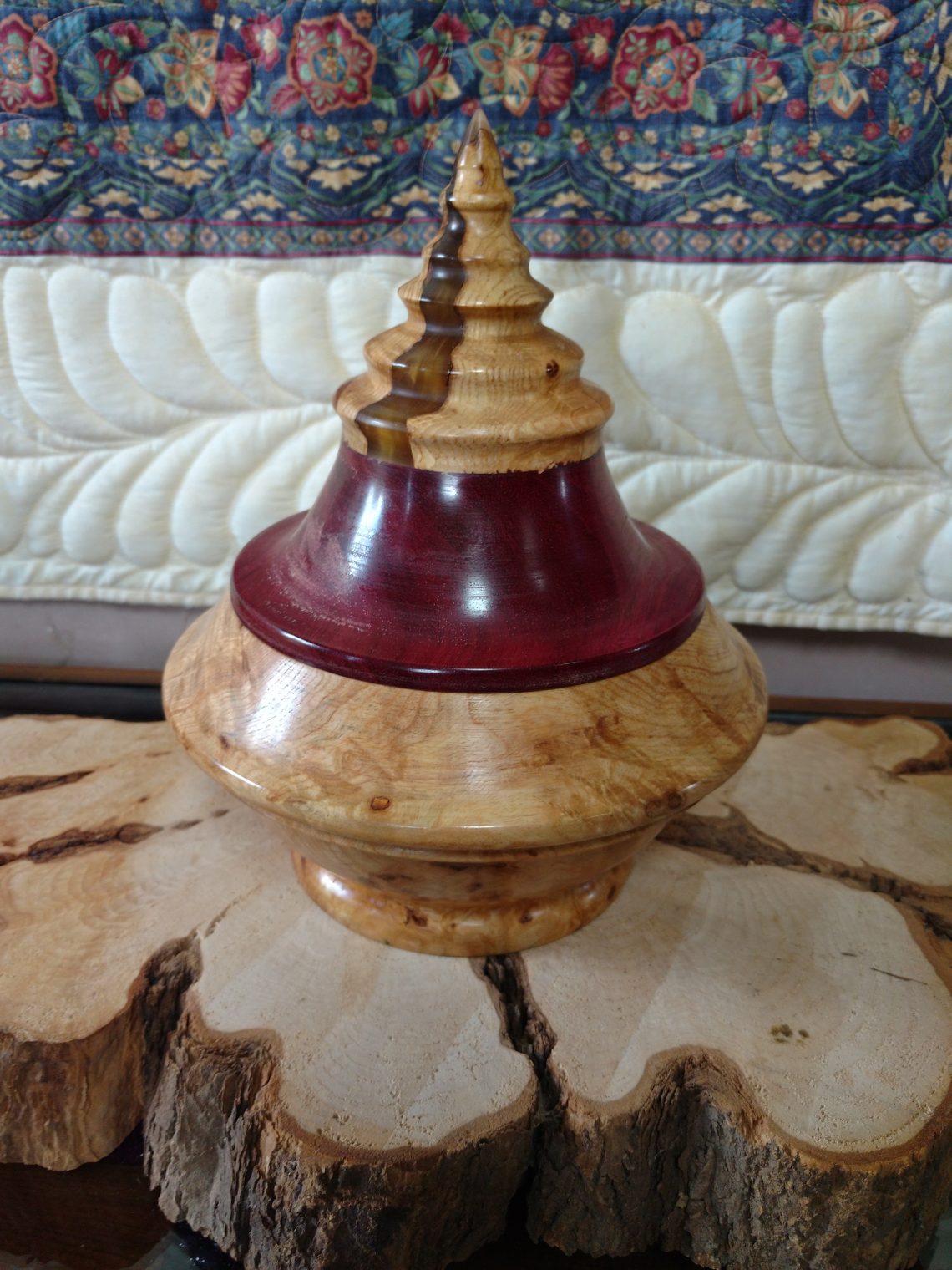 Unique Art wood turned bowl and lid. Heaven to Hand